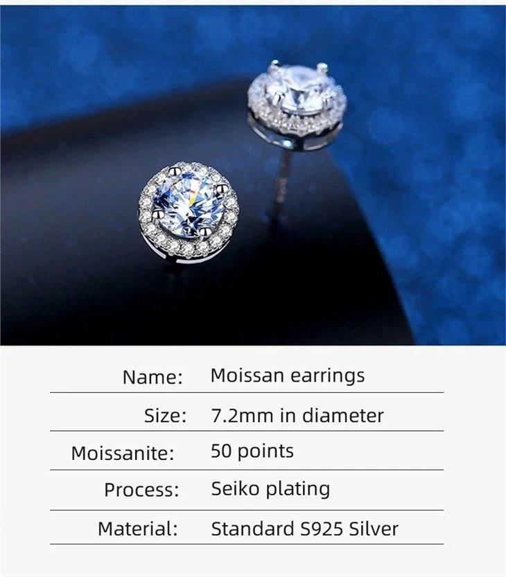 100% Moissanite Earrings Round Diamond 0.5ct Vvs D Color 925 Sterling Silver Girlfriend Birthday Gift Exquisite Jewelry E1