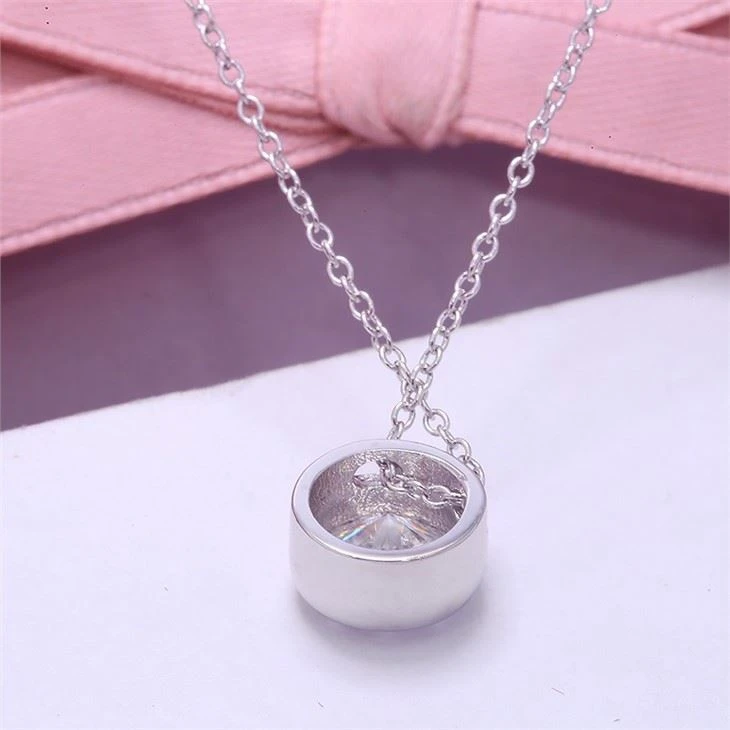 D Color Round Excellent Cut Moissanite Pendant Bezel Setting 1CT CARAT 6.5MM Gift For Women Pendant Necklace Real 14K White Gold