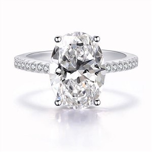Classic 100% 925 Sterling Silver 9 CT Oval Created Moissanite Gemstone Wedding Engagement Ring Fine Jewelry Gift Wholesale