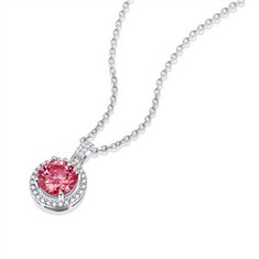 Silver 3.0ct Pink Round Moissanite Necklace